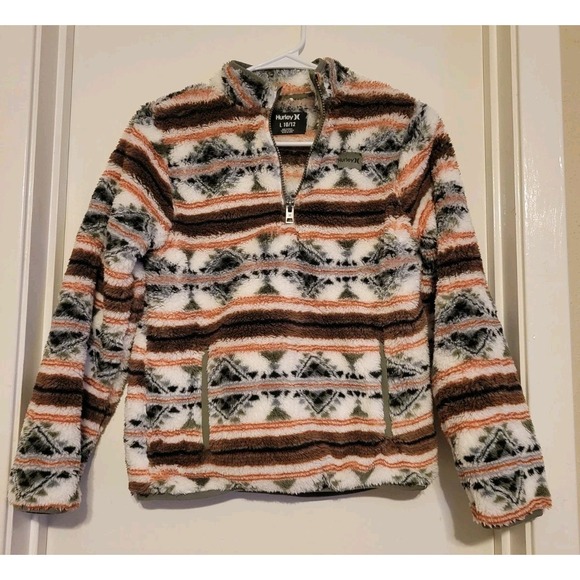 Hurley Other - Hurley Boys Quarter Zip Sherpa Pullover Size Large 10/12 Soft Aztec